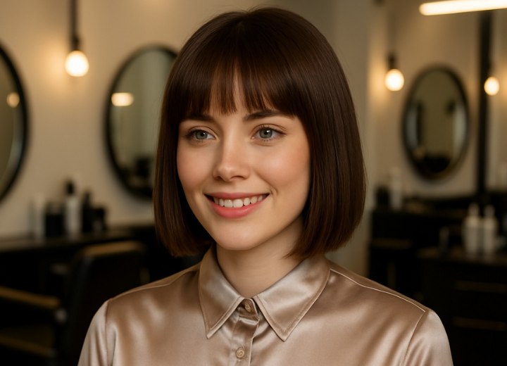 Neck-length bob with long bangs