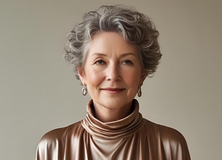 Stylish older woman with short gray hair