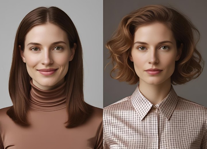 Hair makeover from long and straight to short with permed curls