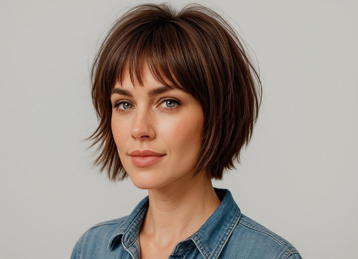 Choppy graduated bob with long, piecey bangs