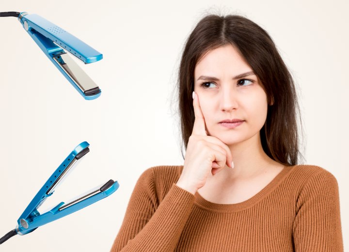 Pregnant woman thinking about flat irons