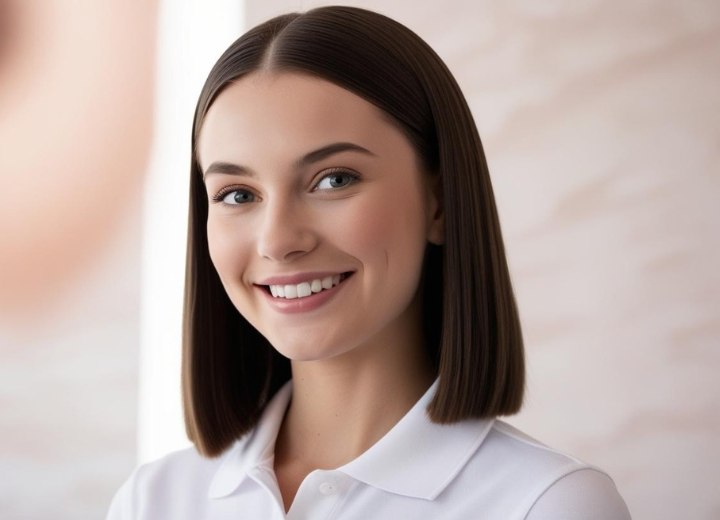 Girl who is wearing her medium-length hair in a preppy bob