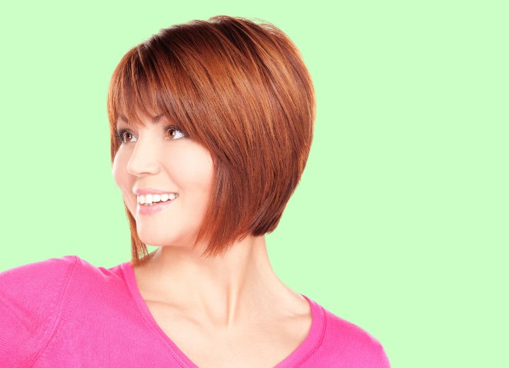 Chin length razor cut bob with long bangs