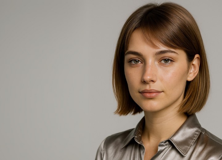 Collar-length haircut with side-swept bangs