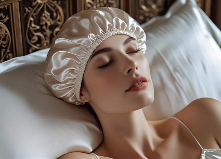 Silk satin sleep cap to protect your hair while sleeping