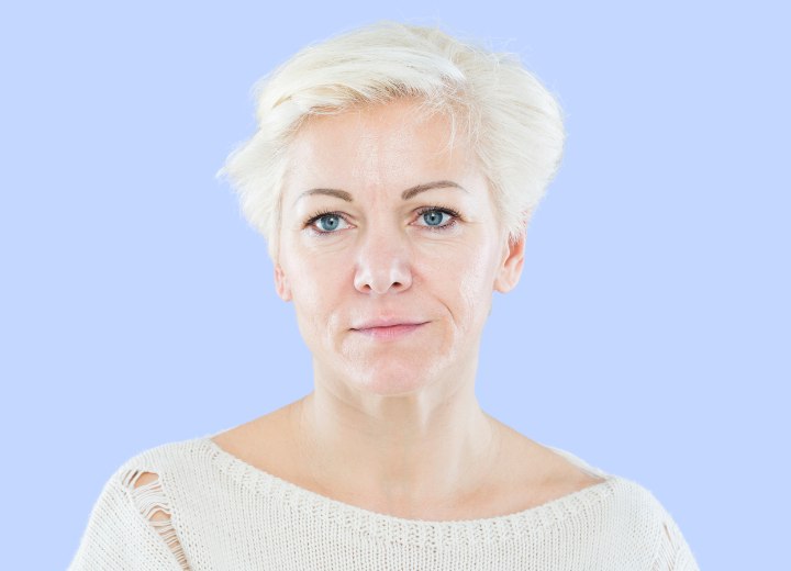 Woman with short white hair