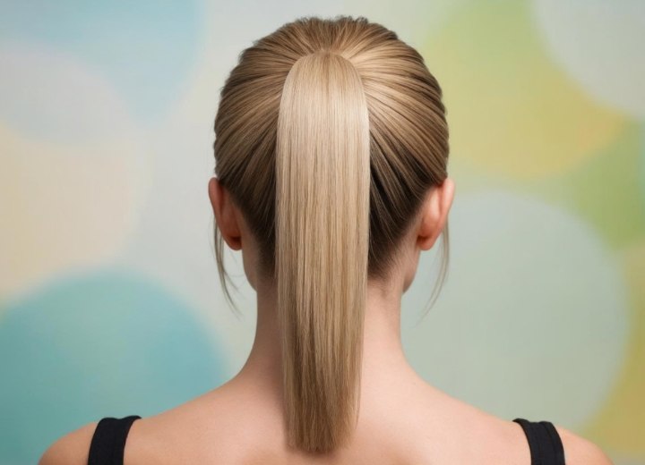 Woman who is wearing her hair in a high ponytail