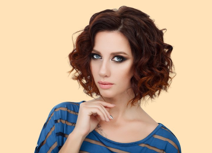 Curly angled bob or stacked bob