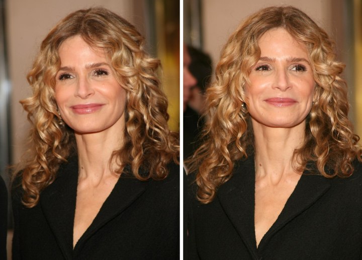 Kyra Sedgwick with her hair in pin curls