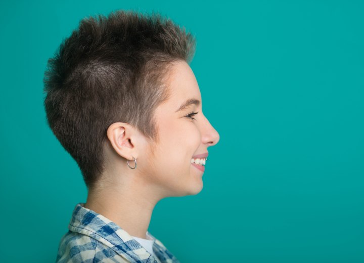 Woman with a short spiky hairstyle