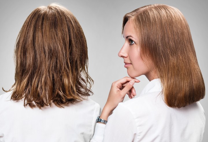 Straightened hair before and after