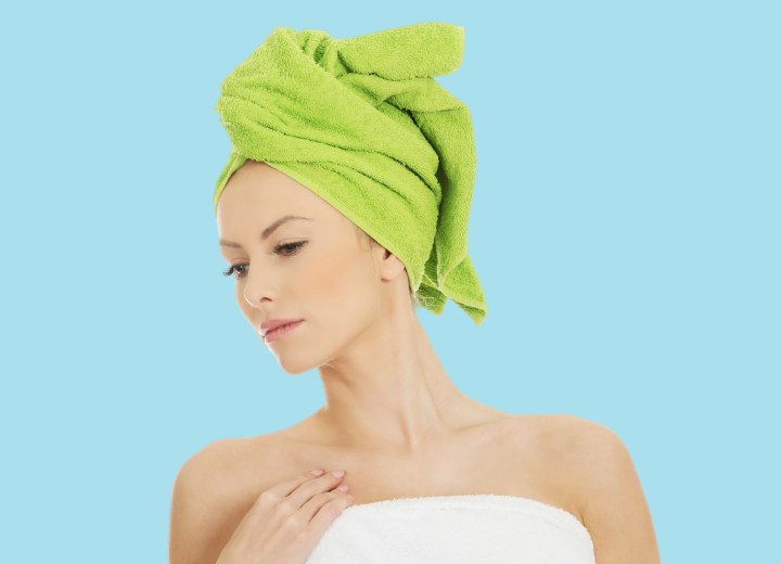 Woman who is wearing a towel around her head