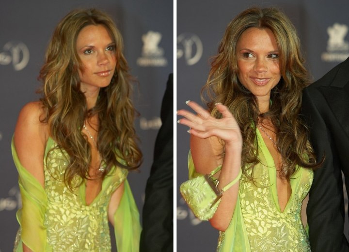 Victoria Beckham with long curly hair