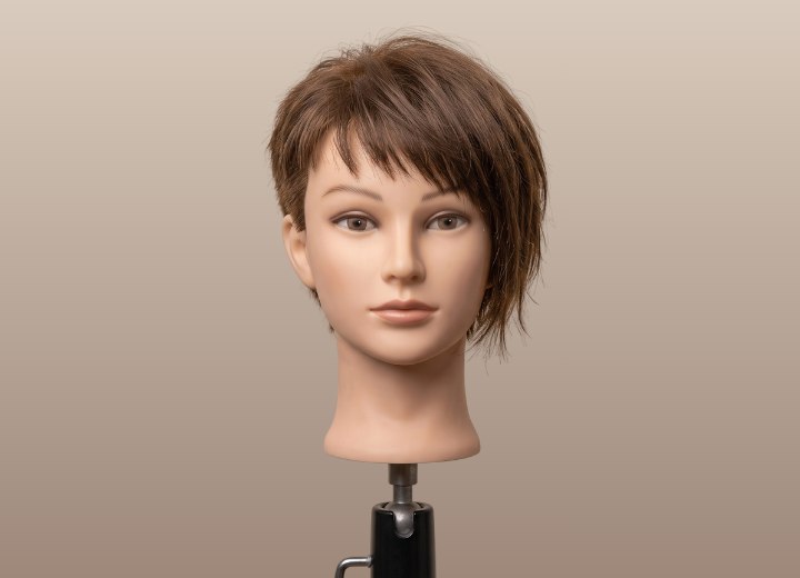 Short, asymmetrical haircut for women with a pointy nose