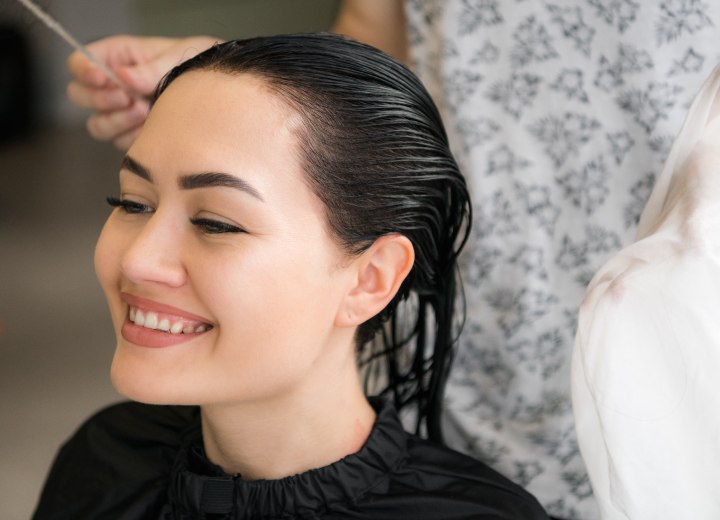 Hair salon client before cutting her hair