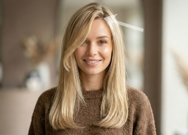 Long blonde hair with a cowlick