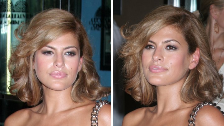 Eva Mendes with a shoulder-skimming hairstyle