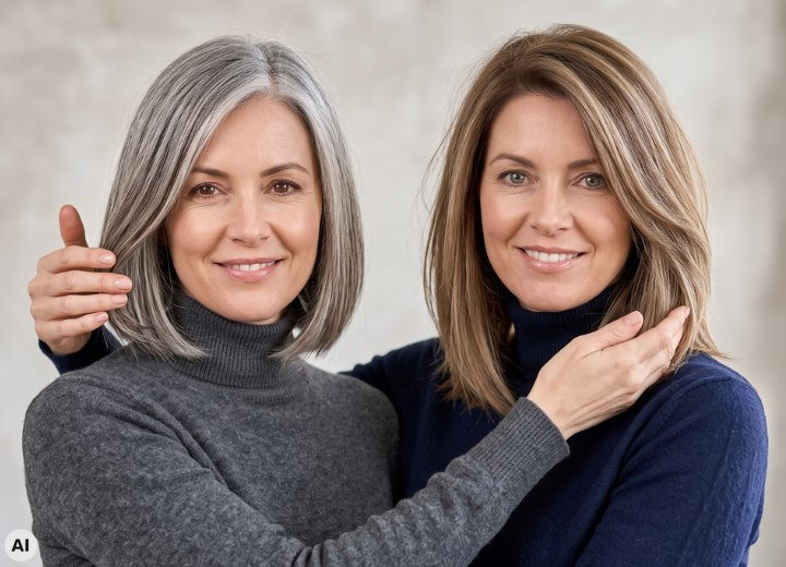 A woman with gray hair and a woman with pigmented hair