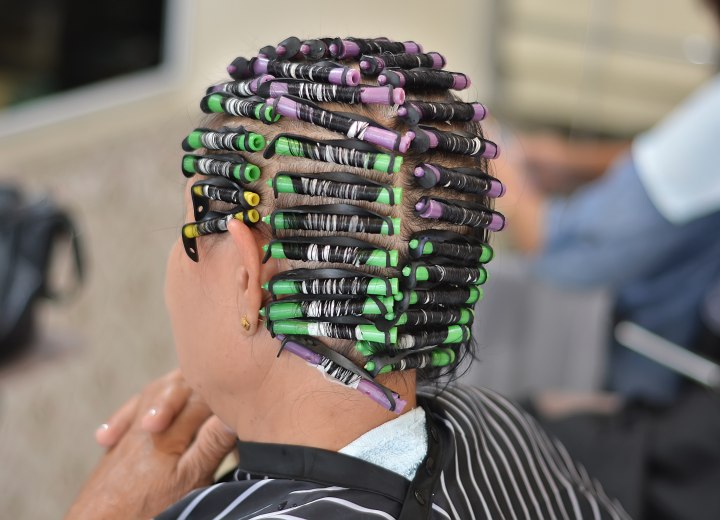 Hair with rollers for curl