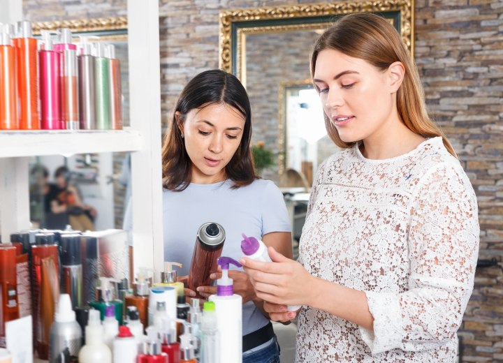 Women choosing hair products