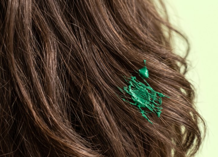 Hair with acrylic paint in it