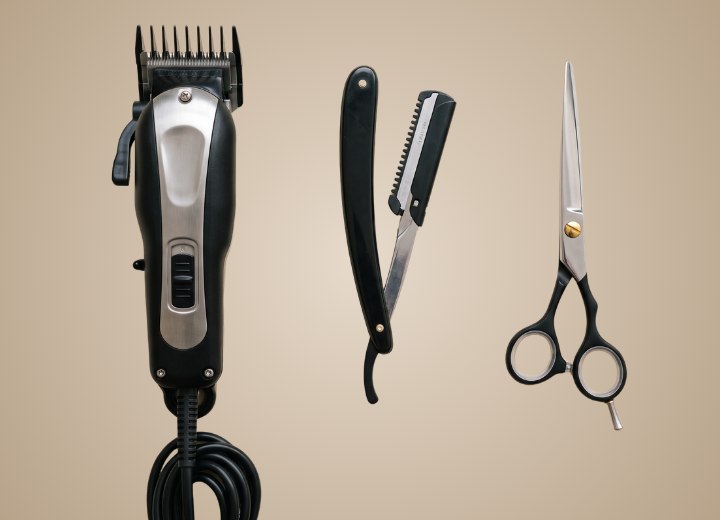 Haircutting tools: clippers, razor and scissors