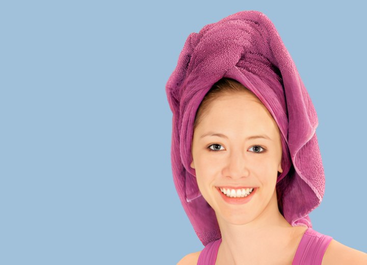 Hair wrapped in a towel