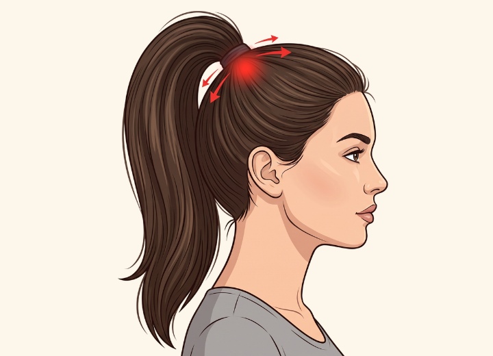 High ponytail with hair that pulls on a small area of the scalp