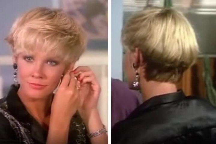 Kimberly Foster's hairstyle in Dallas, 80s haircut with 