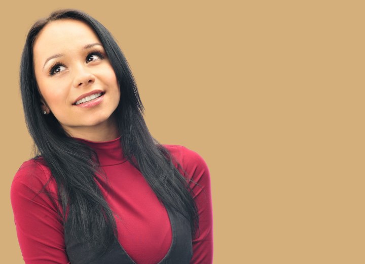 Young woman with long straight hair