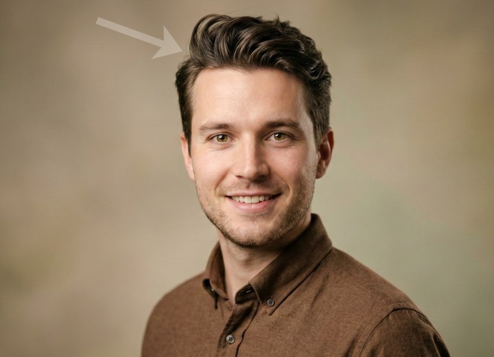 Men's hair with a cowlick