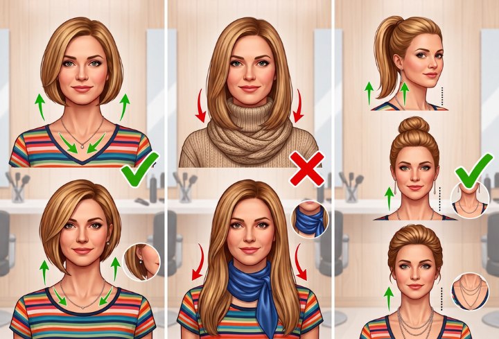 Necklines and accessories for women with a short neck