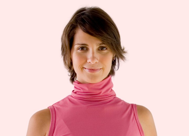 Woman wearing a polyester sleeveless turtleneck
