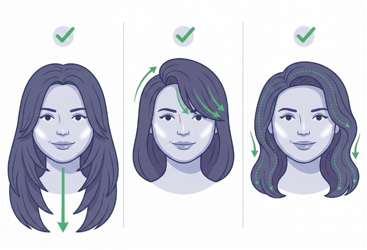 Hairstyle-elements to add when you have a round face