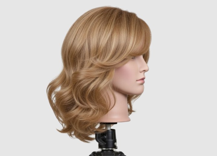 Shoulder-length hair with angled bangs