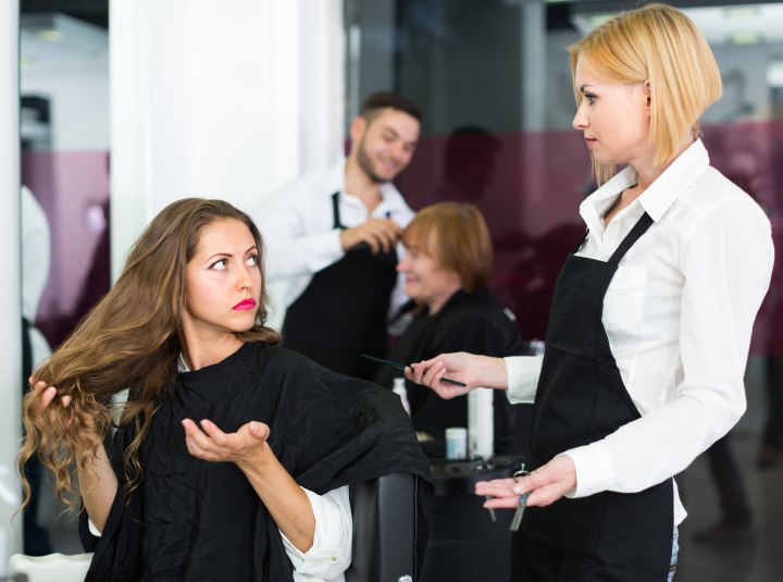 Unhappy hair salon client after a bad cut