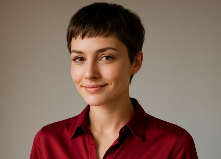 Woman after cutting her long hair into a pixie