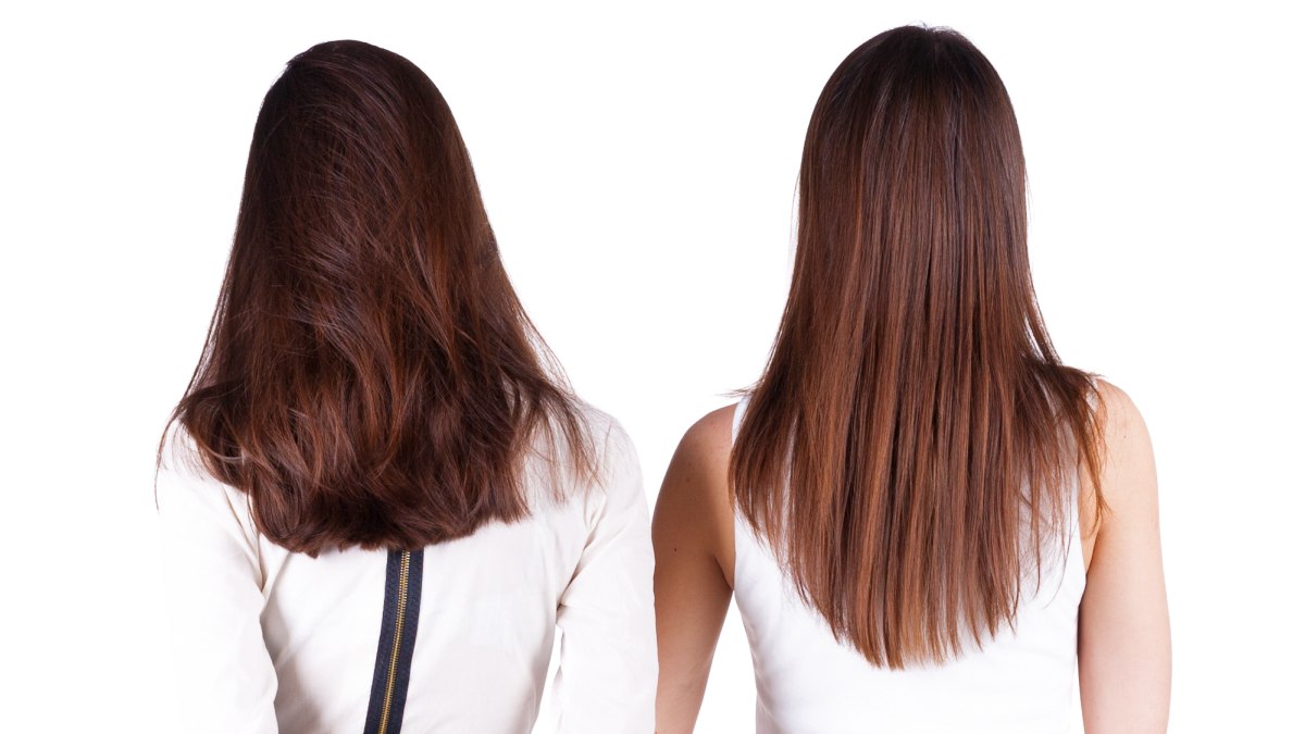 cut the back of long hair in a u-shape, v-shape or a straight line