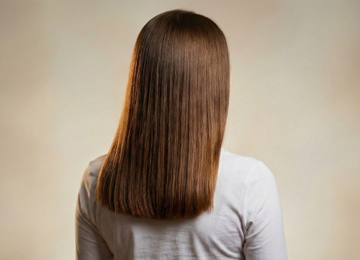 The back of long hair, cut in a straight line