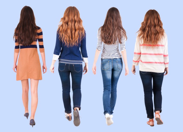 Back view of women with long hair