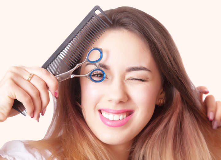 Woman who is ready to cut her own hair