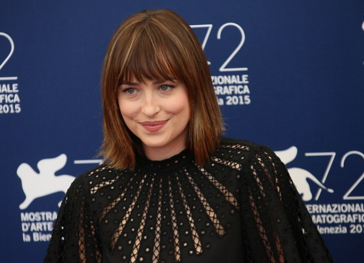 Dakota Johnson's hair with bangs