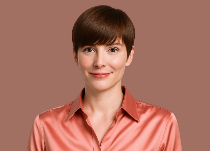 Pixie cut with bangs for an aging woman