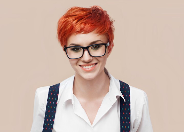 Girl with fun short hair and wearing glasses