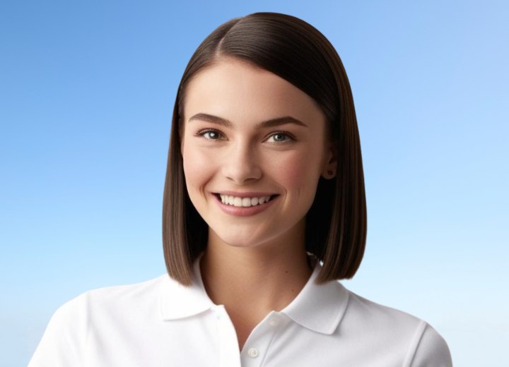 Sleek, shiny and preppy side-parted bob