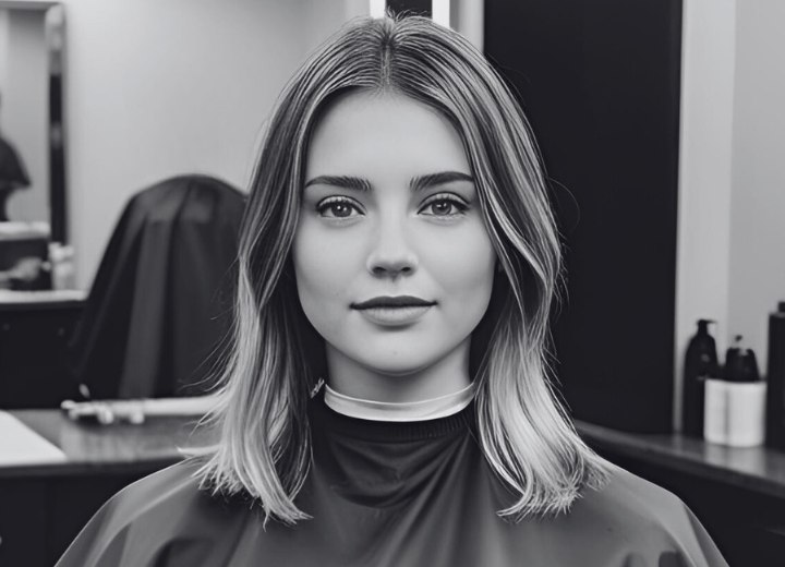 A young woman in a barbershop