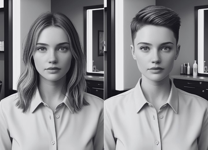 A woman's long hair to buzz cut makeover