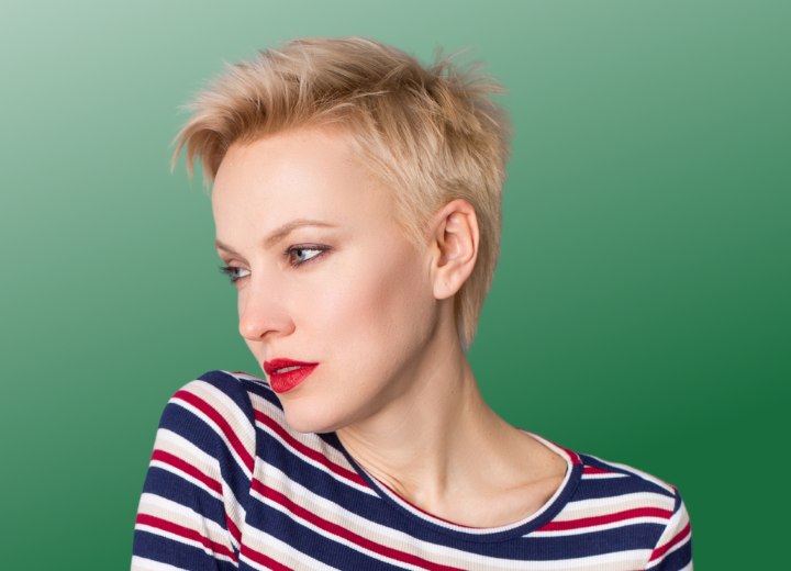 Girl wearing a cute pixie cut