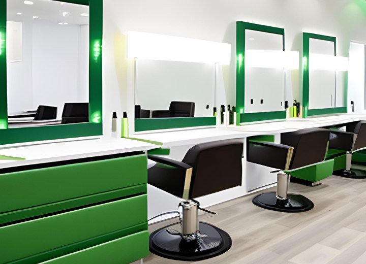 Green hair salon interior