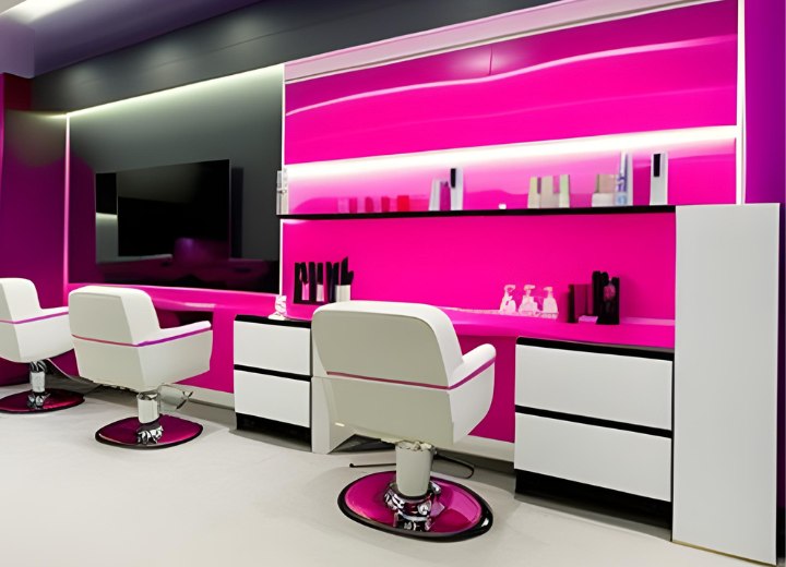 Pink, purple and white hair salon furniture